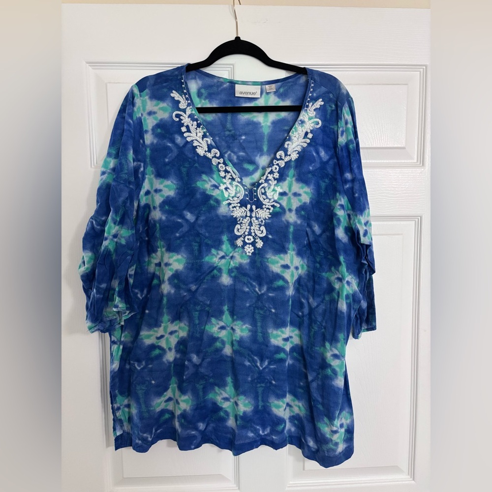 Embroidered Blue and Green Women's Top